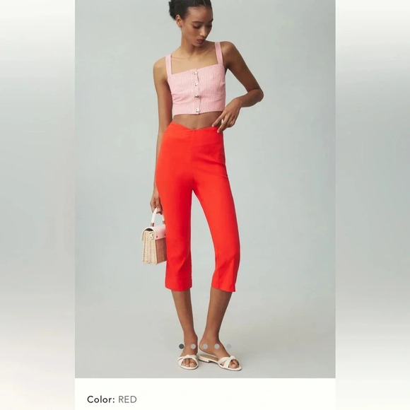 NWT new Anthropologie maeve structured bombshell capris pants red 6 orange - Picture 1 of 15